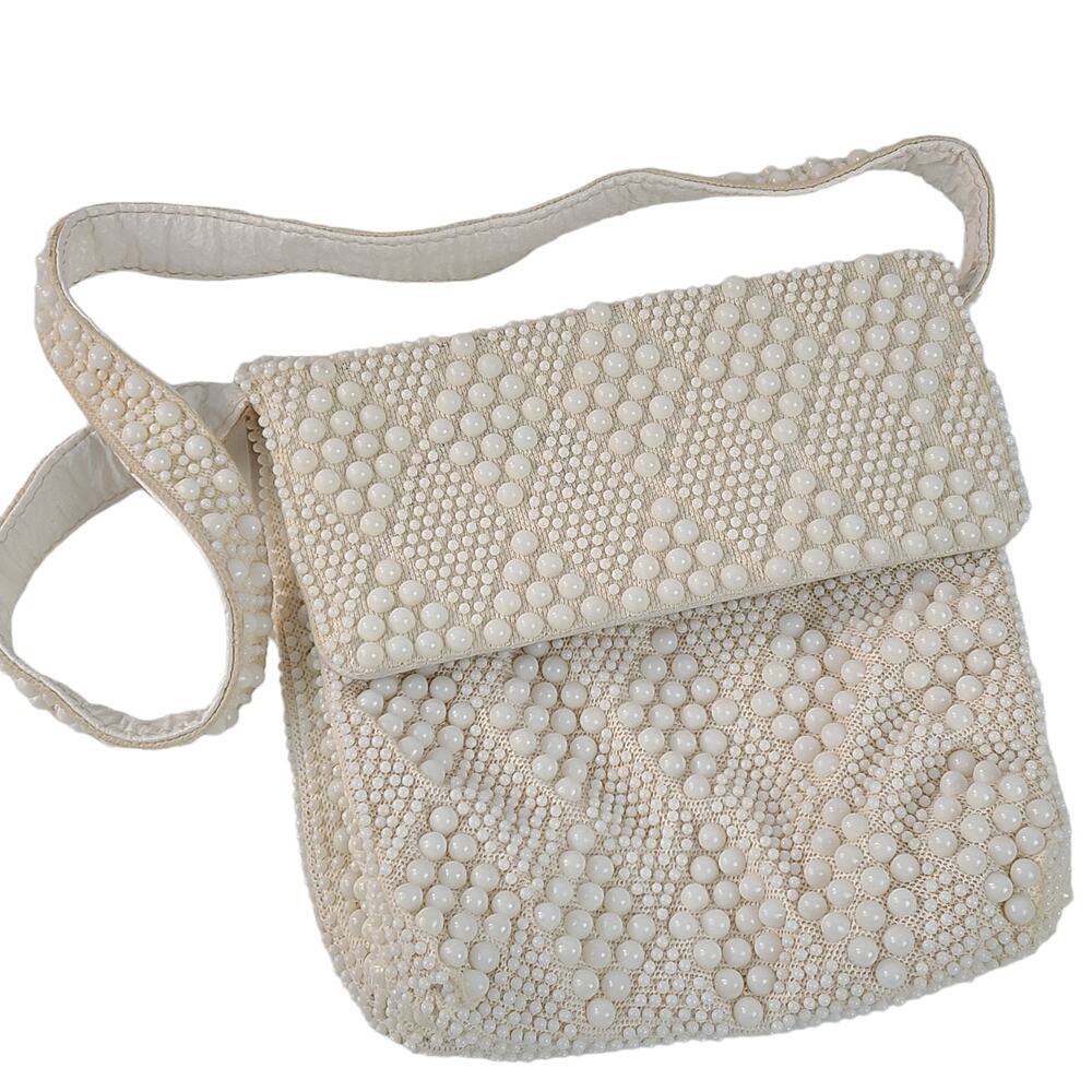 Vintage white beaded double sided purse with utility space